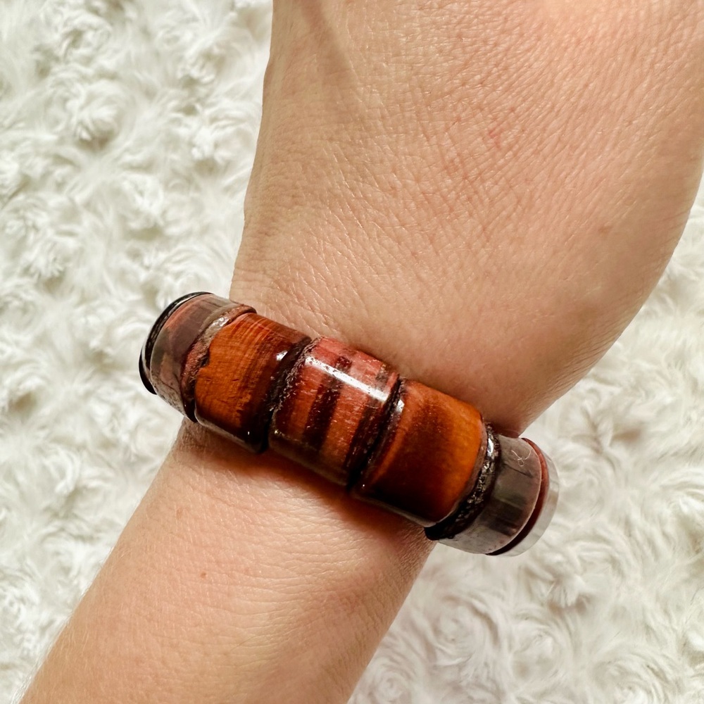 NOT FOR SALE Red Tiger’s Eye Barrel Bead Stretch Bracelet